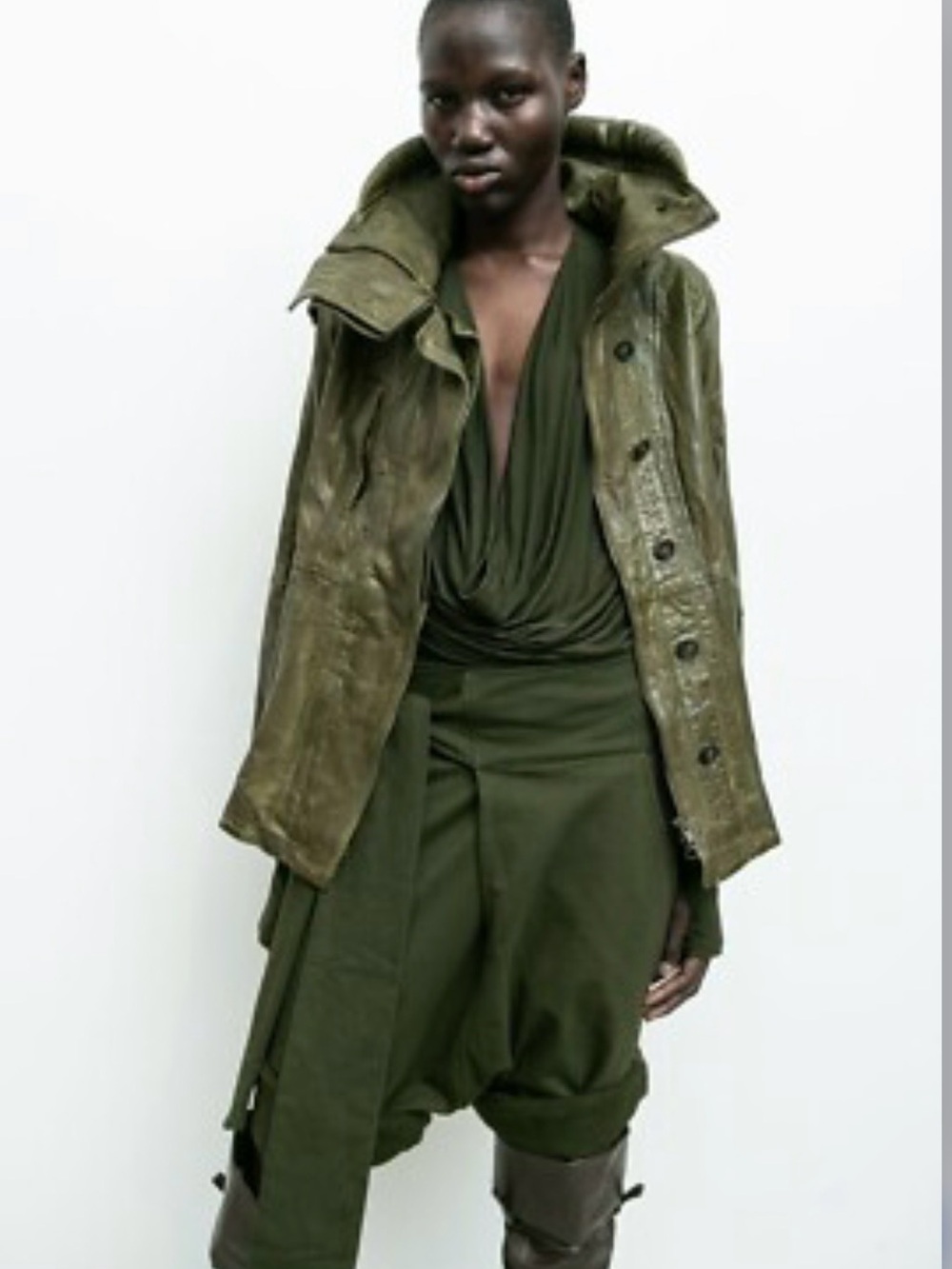 FREE PEOPLE Nicholas K Revised Olive Green Leather Brock Jacket $825 Medium
